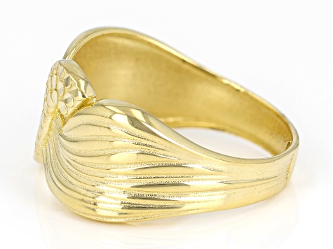 10k Yellow Gold Textured Ribbon Cross-Over Ring