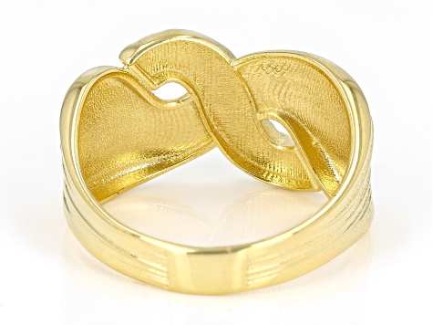 10k Yellow Gold Textured Ribbon Cross-Over Ring