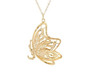 Picture of 10k Yellow Gold Butterfly Pendant Flat Rolo Link 18 Inch Necklace
