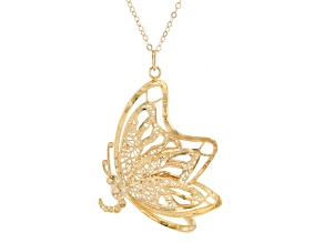 10k Yellow Gold Butterfly Pendant Flat Rolo Link 18 Inch Necklace