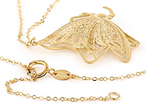 10k Yellow Gold Butterfly Pendant Flat Rolo Link 18 Inch Necklace