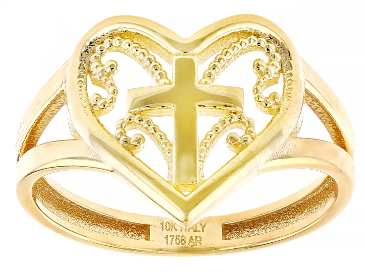 10k Yellow Gold Heart & Cross Ring - AU2128 | JTV