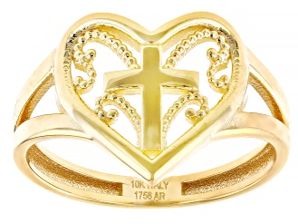 10k Yellow Gold Heart & Cross Ring