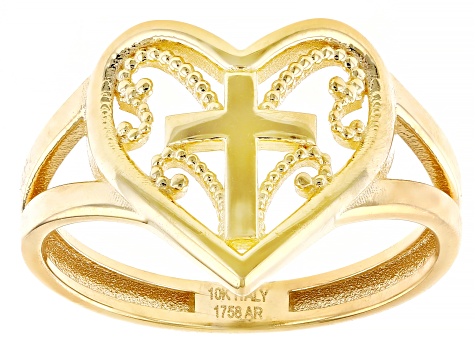 10k Yellow Gold Heart & Cross Ring - AU2128 | JTV.com