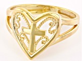10k Yellow Gold Heart & Cross Ring