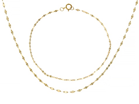 10k Yellow Gold 2mm Solid Mirror Link Bracelet & 20 Inch Chain Set of 2