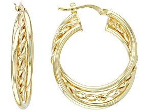 Oro Divino 14k Yellow Gold With a Sterling Silver Core Polished & Textured Crossover Hoop Earrings