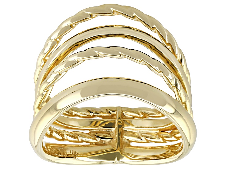Oro Divino 14K Yellow Gold with A Sterling Silver Core Polished Textured Multi Row Waved Ring