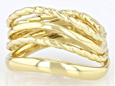 Oro Divino 14k Yellow Gold With a Sterling Silver Core Polished & Textured Multi-Row Waved Ring