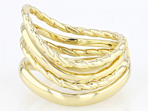 Oro Divino 14k Yellow Gold With a Sterling Silver Core Polished & Textured Multi-Row Waved Ring