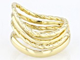 Oro Divino 14k Yellow Gold With a Sterling Silver Core Polished & Textured Multi-Row Waved Ring