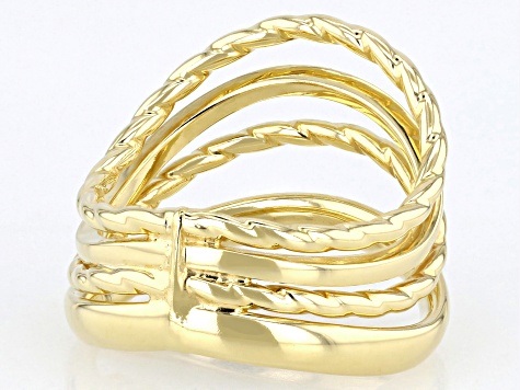 Oro Divino 14k Yellow Gold With a Sterling Silver Core Polished & Textured Multi-Row Waved Ring