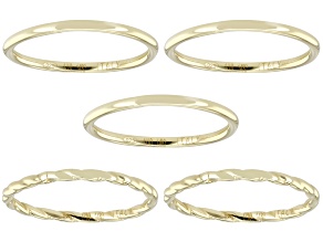 Oro Divino 14k Yellow Gold With a Sterling Silver Core Polished & Textured Ring Set of 5