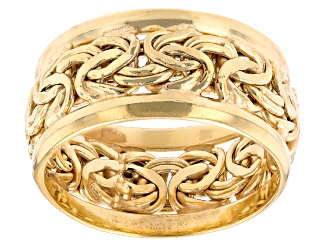 10k Yellow Gold 9mm Polished Edge Byzantine Band Ring