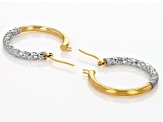10k Yellow Gold & Rhodium Over 10k Yellow Gold Polished & Diamond-Cut 1 1/32" Hoop Earrings