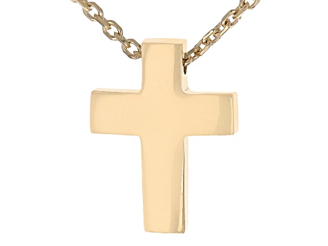14k Yellow Gold Cross Pendant 18 Inch Necklace