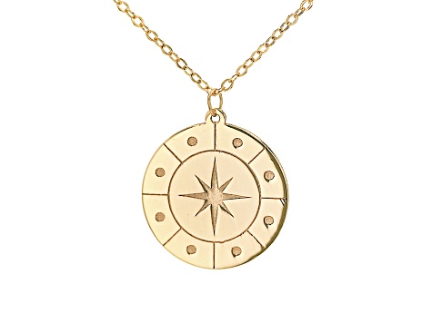 10k Yellow Gold Compass Pendant 17 Inch Necklace