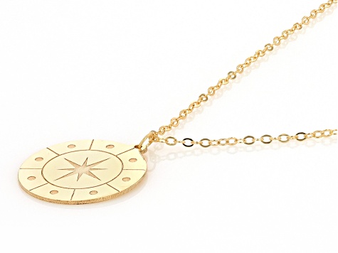 10k Yellow Gold Compass Pendant 17 Inch Necklace