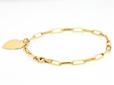 14k Yellow Gold Paperclip Link Heart Charm Bracelet