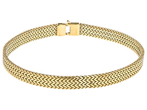 14k Yellow Gold 5.8mm Solid Chevron Design Woven Link Bracelet