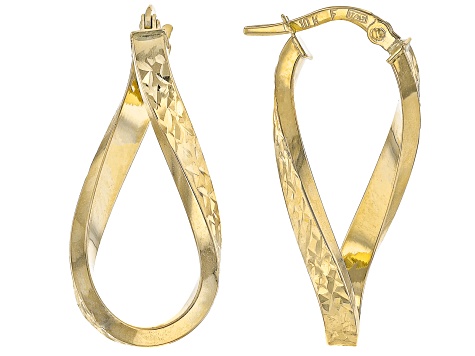 10k Yellow Gold Diamond-Cut Oval Twist Hoop Earrings