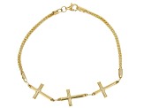 10k Yellow Gold Popcorn Link Triple Cross Bracelet