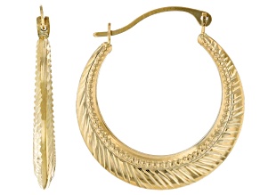 14k Yellow Gold 13/16" Diamond-Cut Hoop Earrings