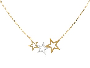 10k Yellow Gold & Rhodium Over 10k Yellow Gold Stars Design Cable Link 17 Inch Necklace