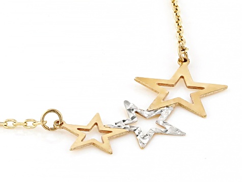 10k Yellow Gold & Rhodium Over 10k Yellow Gold Stars Design Cable Link 17 Inch Necklace