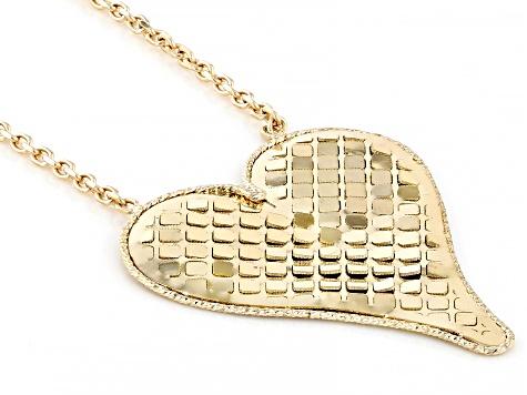 14k Yellow Gold Diamond-Cut Heart Rolo Link 17.5 Inch Necklace