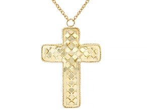 14k Yellow Gold Diamond-Cut Domed Cross Rolo Link 17.5 Inch Necklace