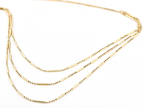 10k Yellow Gold Diamond-Cut Bead Link & Bar Station Multi-Row 17 Inch Necklace