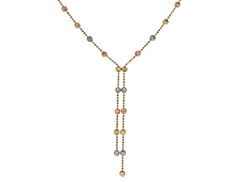 Picture of 10k Yellow Gold Tri-Color Diamond-Cut Bead Lariat Necklace