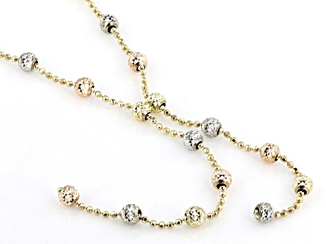 10k Yellow Gold Tri-Color Diamond-Cut Bead Lariat Necklace