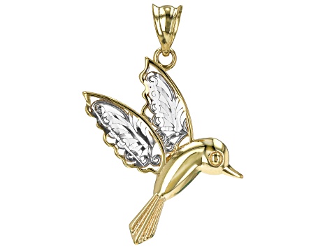 10k Yellow Gold & Rhodium Over 10k Yellow Gold Hummingbird Pendant