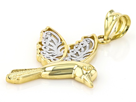 10k Yellow Gold & Rhodium Over 10k Yellow Gold Hummingbird Pendant