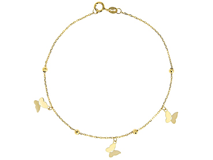 10k Yellow Gold Butterfly Charm Bead Station Bracelet - AU2272 | JTV.com