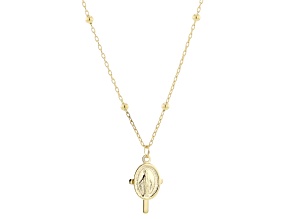 10k Yellow Gold Cross & Holy Mary Charm Bead Station 18 Inch Necklace