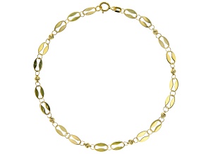 10k Yellow Gold Oval Mirror Link Bead Station Bracelet