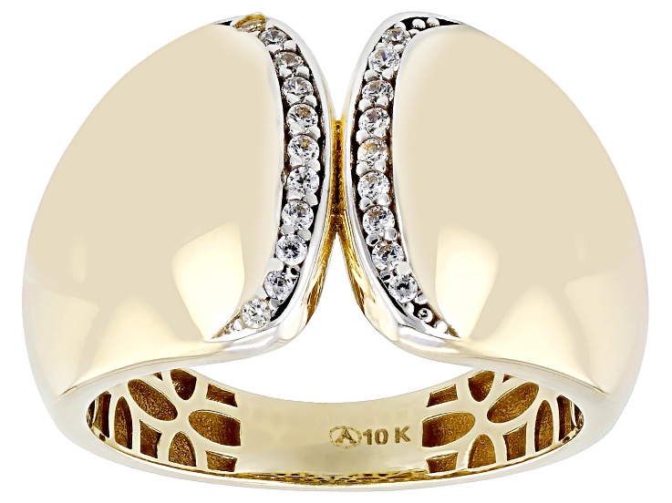 10K Yellow Gold Rhodium Over 10K Yellow Gold Cubic Zirconia Polished Statement Ring