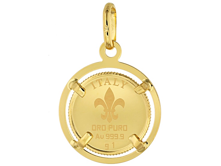 24k Yellow Gold 1g Florence Lily Round Ingot Pendant With 10k
