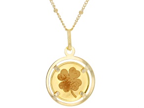 24k Yellow Gold 1g Round Ingot with Clover Stamp on 18-20" 10k Yellow Gold Beaded Curb Chain