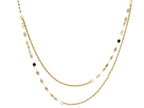 10k Yellow Gold 1.6mm Double Layered Intermingled Mirror and Rope Link Necklace