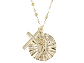 10k Yellow Gold Polished St. Mary Medal and Cross on Saturn Chain