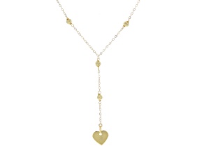 10k Yellow Gold Diamond Cut 4mm Bead Tincup Lariat with Heart Drop Necklace