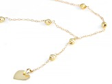 10k Yellow Gold Diamond Cut 4mm Bead Tincup Lariat with Heart Drop Necklace