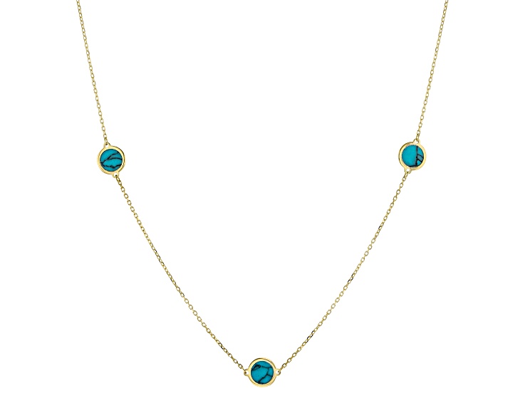 10k Yellow Gold Turquoise Simulant Station Necklace
