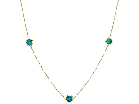 10k Yellow Gold Turquoise Simulant Station Necklace