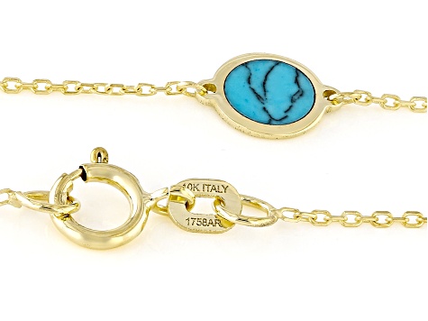 10k Yellow Gold Turquoise Simulant Station Necklace