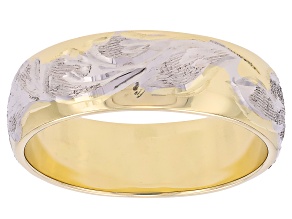 10k Yellow Gold and 10k White Gold Two-Tone Brushed Scroll Band Ring